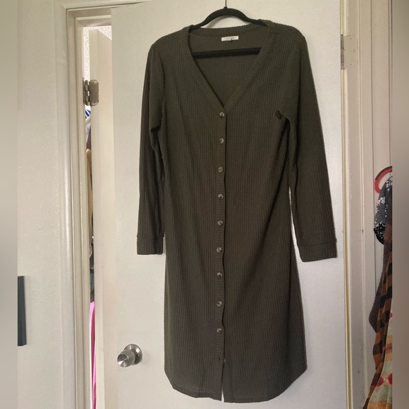 Olive Green Button up Dress / Cardigan - Picture 1 of 3